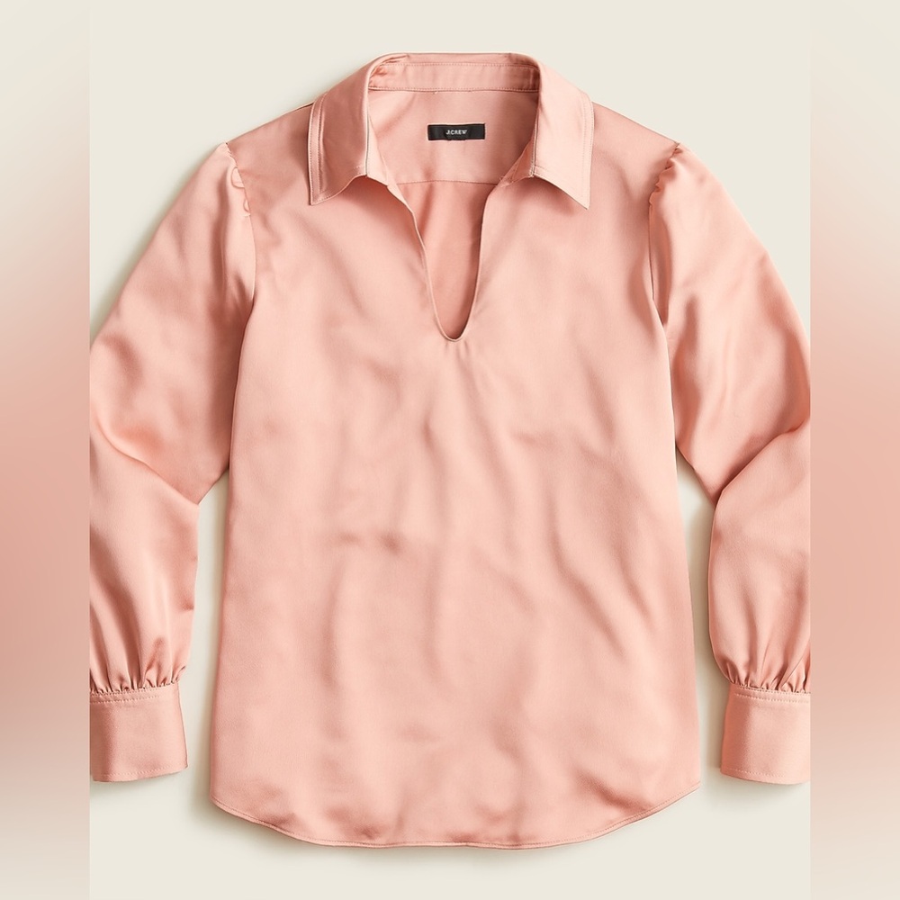 J. Crew Collared Satin Pop over Long-Sleeve elegant minimalist work top edgy - Picture 2 of 10